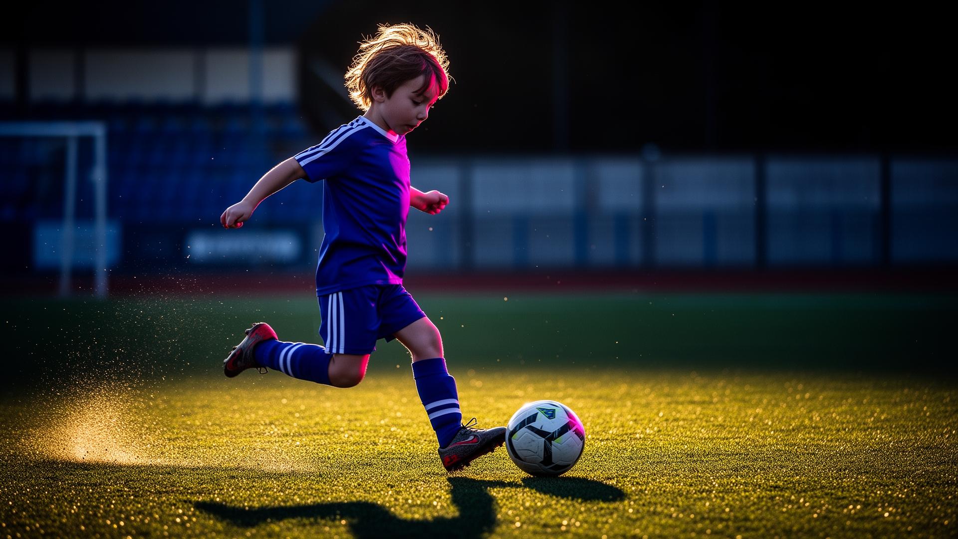 Niño jugando fútbol en Luna Sport Talents